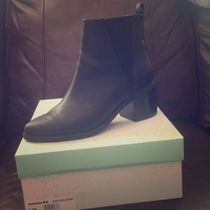 Black faux leather booties